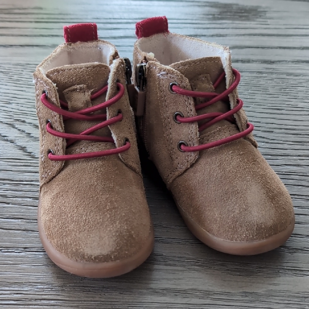 UGG Kids Tan Suede Boots with Red Accents